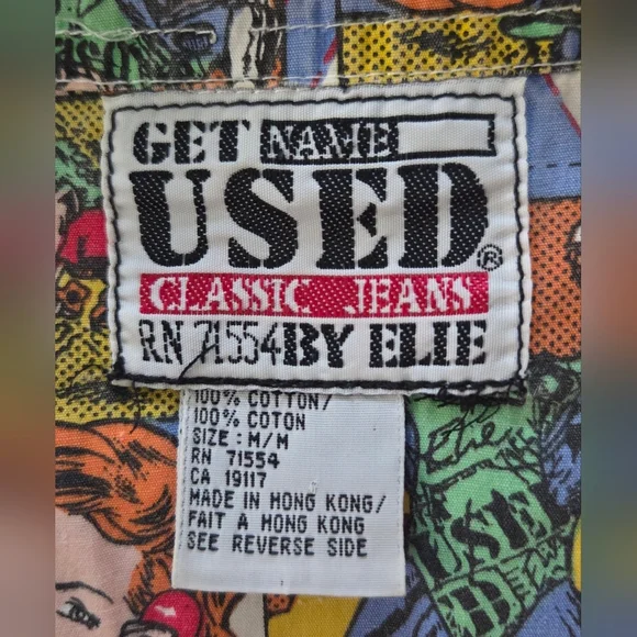 VINTAGE GET USED BY ELIE COMIC BUTTON DOWN SHIRT. - Picture 4 of 4